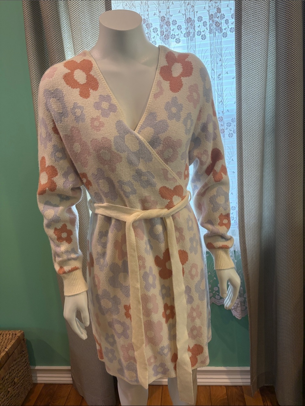 Pink Lily Cream Floral Midi Dress with Lavender and Rust Flowers